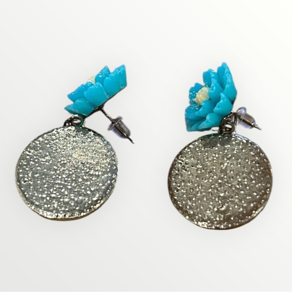 Beaded Multi Color Floral Post Earrings Fun Happy Beads Colorful Dangle Drop - Picture 4 of 4